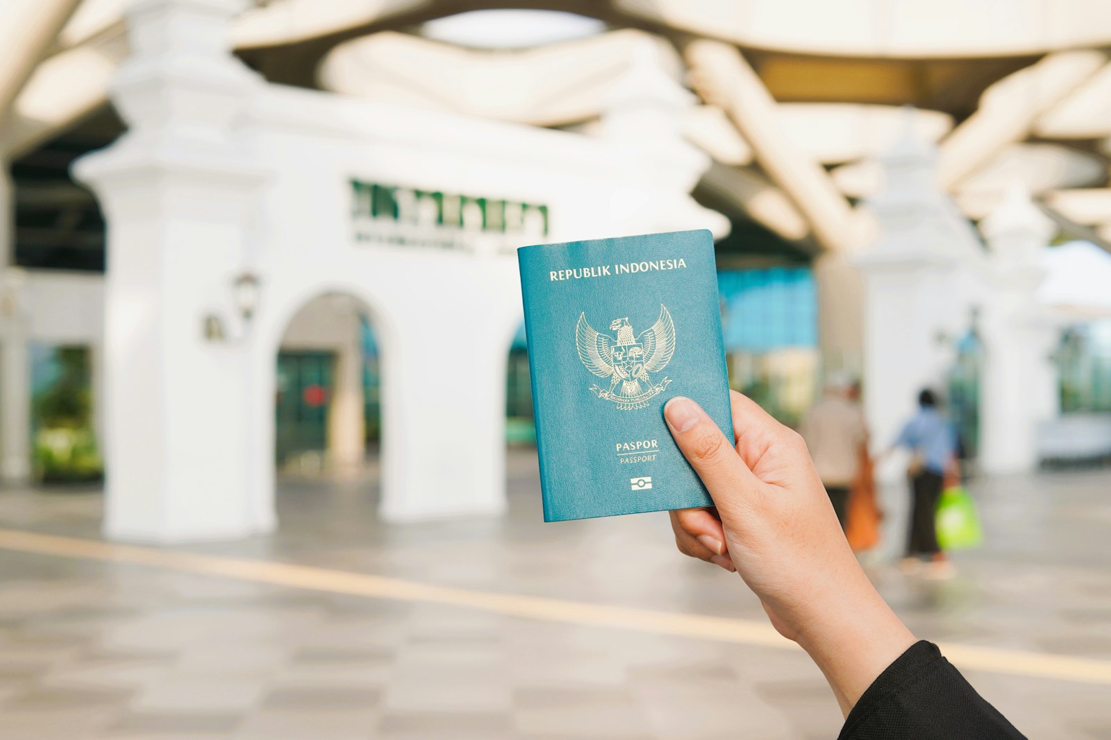Traveller preparing documents before a flight