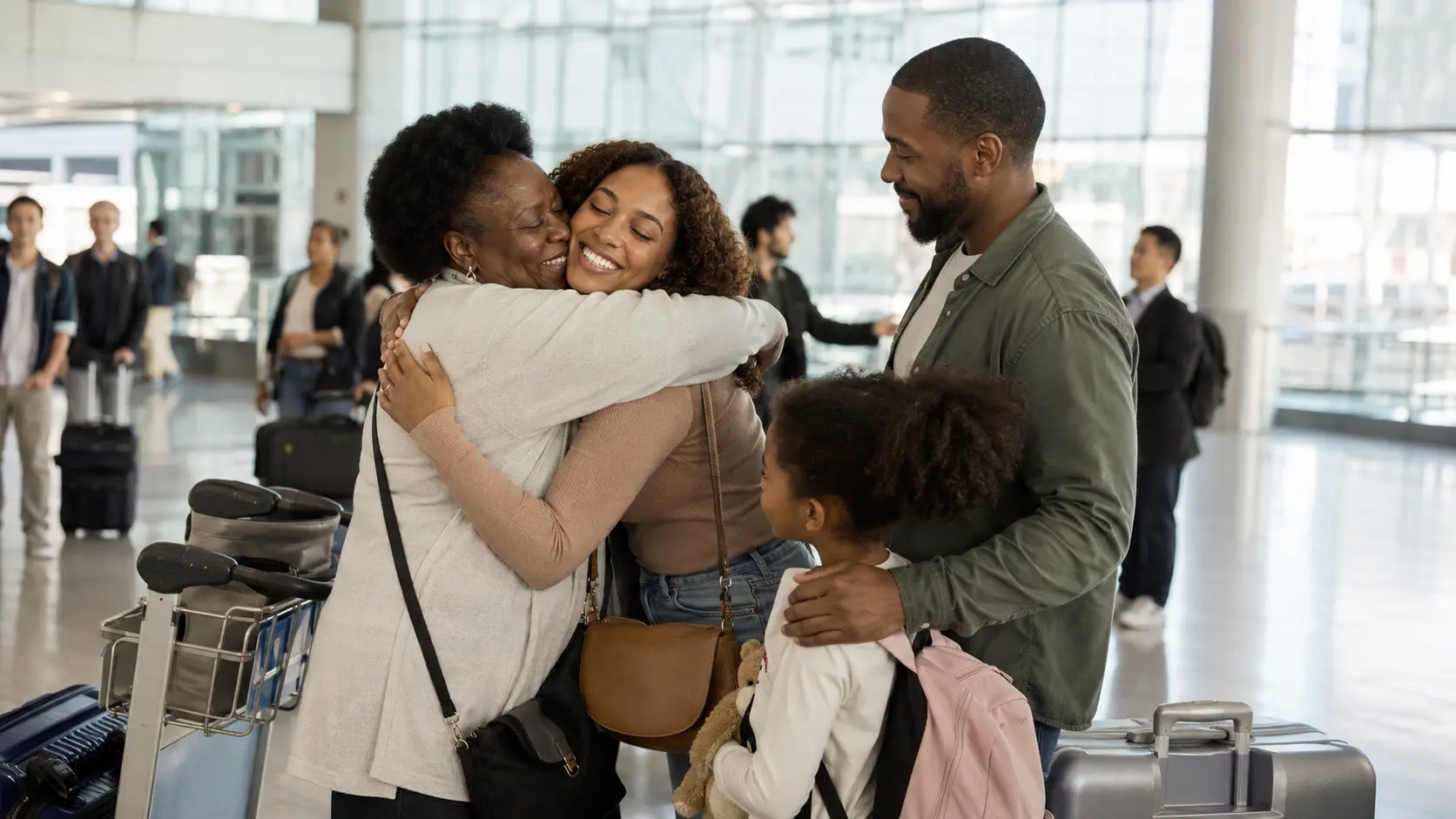 A family at an arrival gate